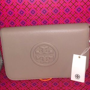 Tory Burch Bombe convertible clutch French gray